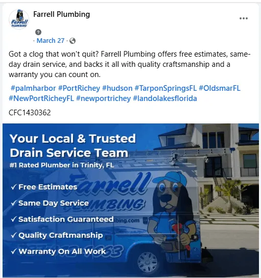 Example Facebook ad creative for a local service business